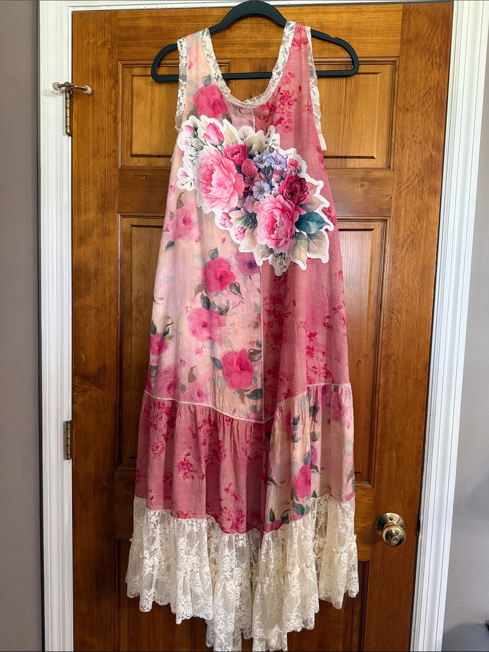 DAVI & DANI Pink Floral Lace-Trim Maxi Dress